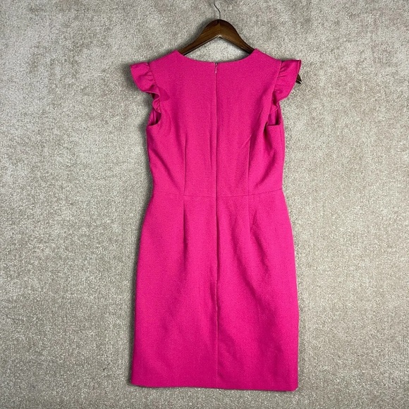 Nicole Miller Sheath Dress NWTSize 4 Pink Ruffle Sleeve V-Neck Stretch Crepe - Picture 10 of 12
